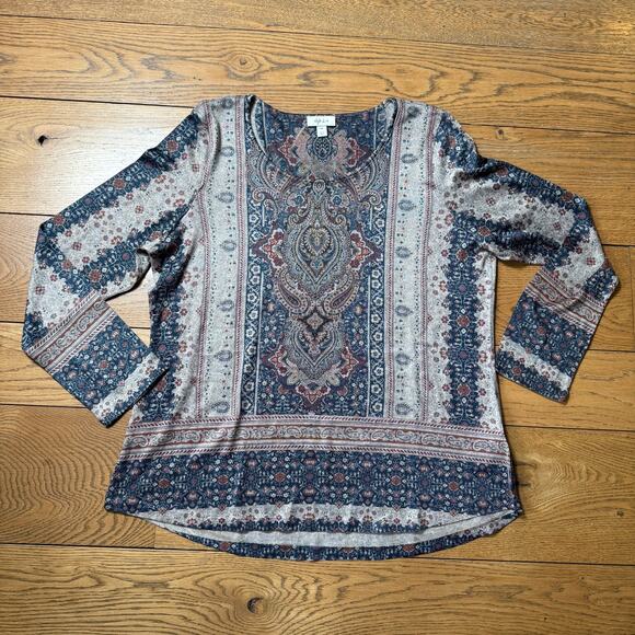 Paisley Boho Tunic Sweater SZ XXL Light Weight Style&Co Long Sleeve Crew Neck - Picture 1 of 6